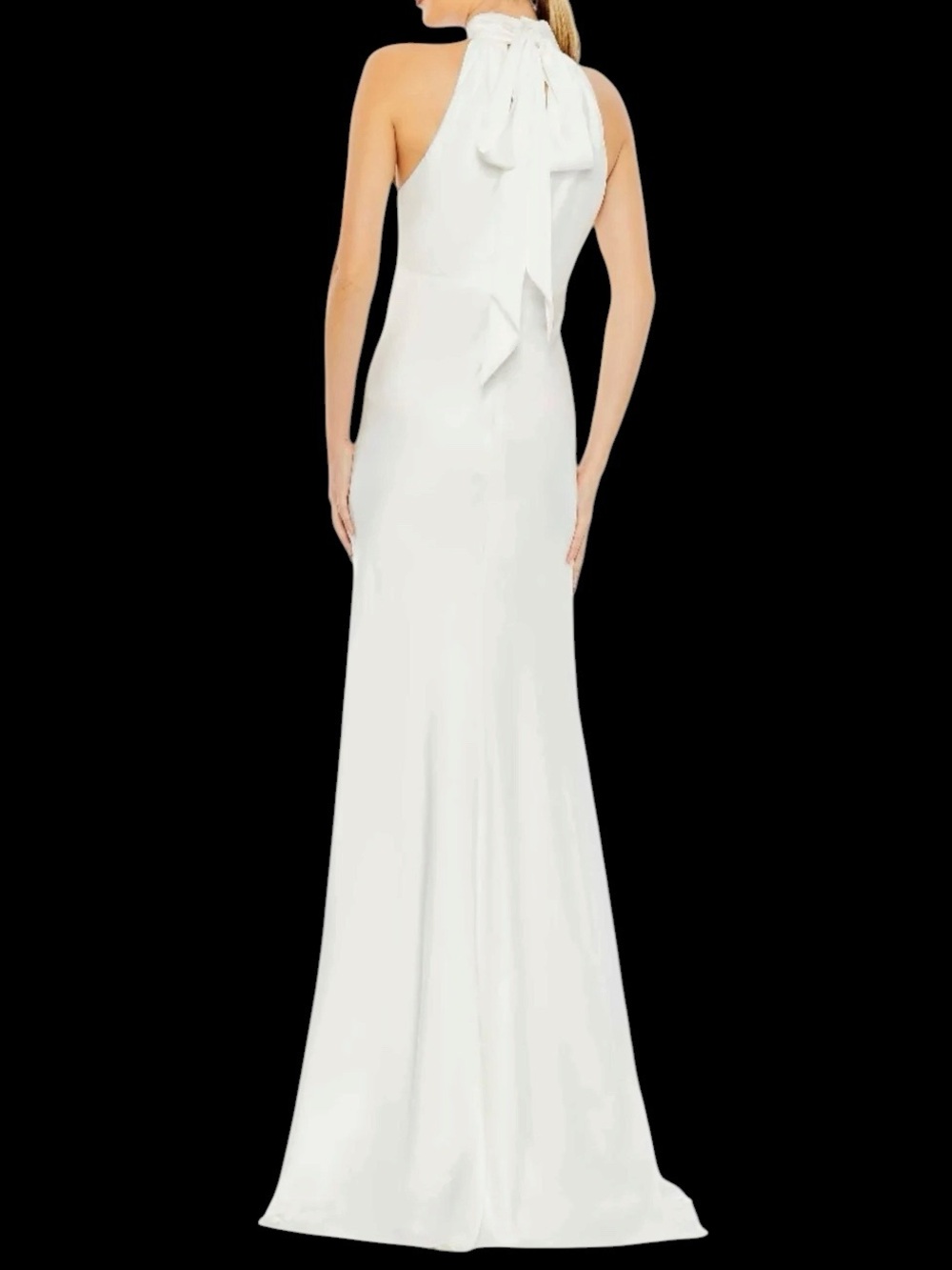 Mac Duggal 49520 White Satin Keyhole Halter Empire Waist Gown NWT Size 18 - Picture 2 of 8